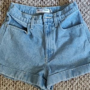 American Apparel high waisted light wash shorts